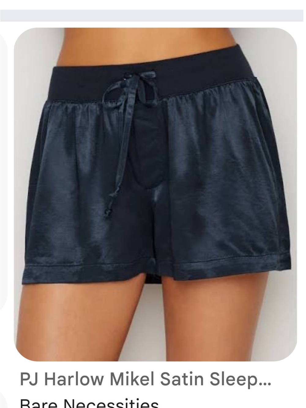 PJ Harlow Satin Navy Sleep Shorts with Drawstring Waist